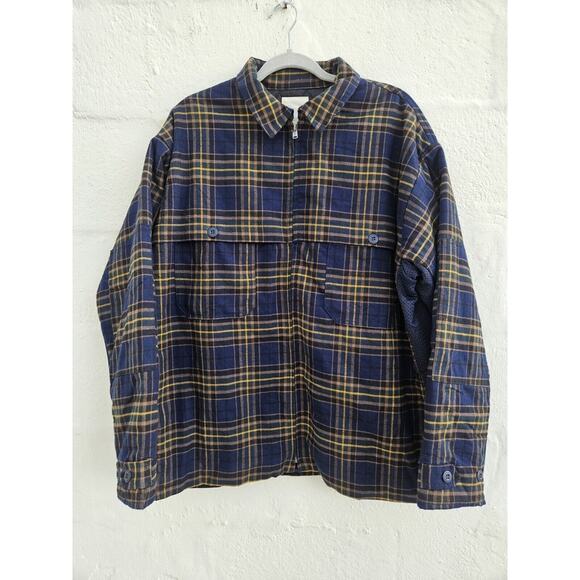 Unknwn Flannel Jacket Mens Large Blue Plaid Full Zip Quilted Shacket Street Work - Picture 1 of 11
